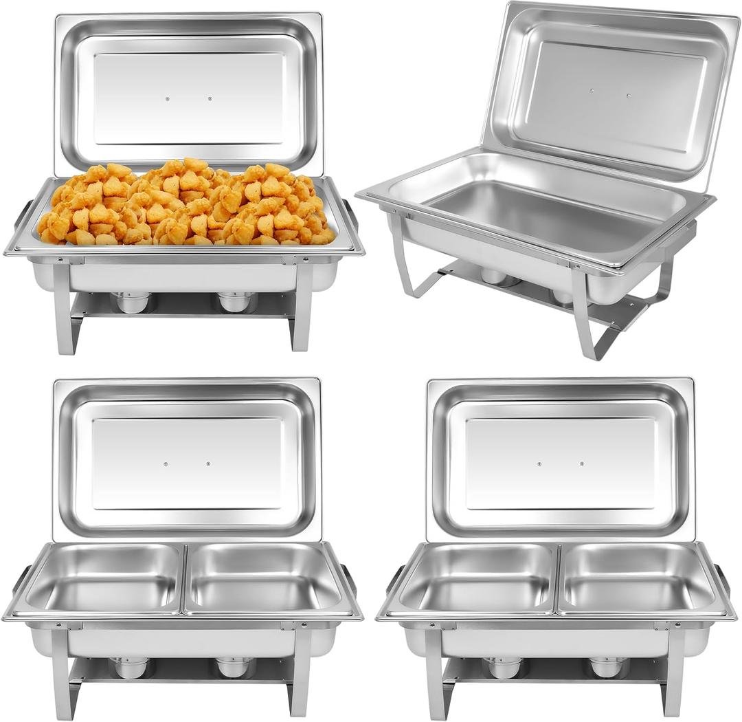 Chafing Dish Buffet Set[4 Pack] 8QT Stainless Steel Buffet Chafers,Catering Food Warmers Set with 6 Trays