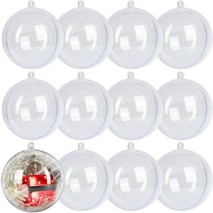 12 Pack Clear Plastic Fillable Ornament Ball 3.15''/80mm for Christmas,Holiday, Wedding,Party,Home Decor Filling Transparent Plastic Decorative Call DIY Craft Ball