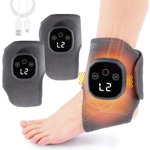 2PCS Foot Renew Triple Method Massager, 2 in 1 Foot Massager for Neuropathy, Feet Massage with 3 Vibration Mode & 4 Heat Levels, Wireless Portable Ankle Massager for Home or Travel Use