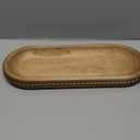 Wooden Farmhouse Decorative Tray, 11.8in Rustic Beaded Tray for Living Room Decor, Kitchen Table Dcor, Oval Coffee Table Serving Tray (Natural)