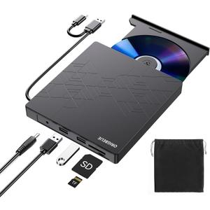 External DVD Drive, CD Drive USB 3.0 Typle C CD/DVD ROM +/-RW Adapter with USB Port DVD Burner for Laptop PC Desktop Computer, Optical Disk Drive CD Player Compatible with Mac Windows Linux