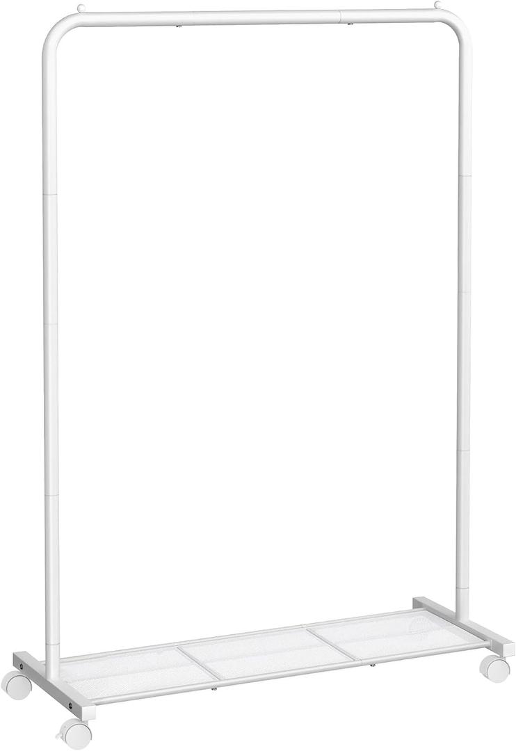 SONGMICS HSR025W01 Mobile Clothes Rack, Clothes Rack, Clothes Rack, Clothes Rack, Clothes Rack, Clothes Rack, on Wheels, Wardrobe, Organiser, Metal with Storage Shelf, Bar Load 40 kg, White