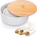 Ceramic Tortilla Warmer with Wooden Lid - 9 Inch Large Tortilla Holder Ideal for Keeping Tortillas Warm and Fresh