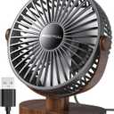 SWEETFULL 6.5 Inch USB Small Desk Fan, 3 Speeds Quiet Portable Desktop Table Fan, 360 Adjustment Personal Mini Fan for Home Office Car Outdoor Travel (Black wood grain)