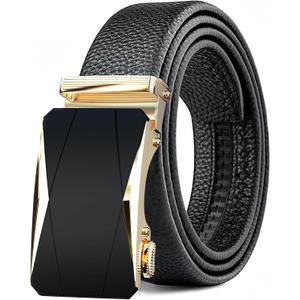 Men's Belt,Leather Ratchet Dress Belts with Sliding Adjustable Belts Dress Casual Jeans Comfort Trim to Fit (Zd056-h Gold)