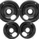 Stove Drip Pan for Electric Stove Top, Compatible with Frigidaire 10% Energy Save by Enamel Spraying Prevent Bending and Rust Includes a Set of 4 Oven Burner Drip Pans, Black (Black-1)