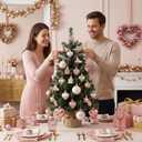 Valery Madelyn 35Pcs Valentines Heart Shaped Ornaments Gift Pack, Christmas Craft Painted Tree Heart Decorations, Pink Rose Gold Christmas Baubles Hanging Party Wedding Anniversary Decor