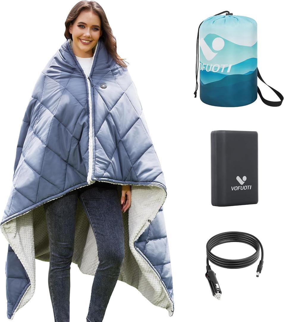 Heated Blanket Battery Operated,12V Heated Shawl Throw Blanket,Cordless heating pad with 15000 battery,Wearable Heated Blanket,Sherpa Lining,3 Heating Set for Car,Camping,Backpacking,Hiking,Travel