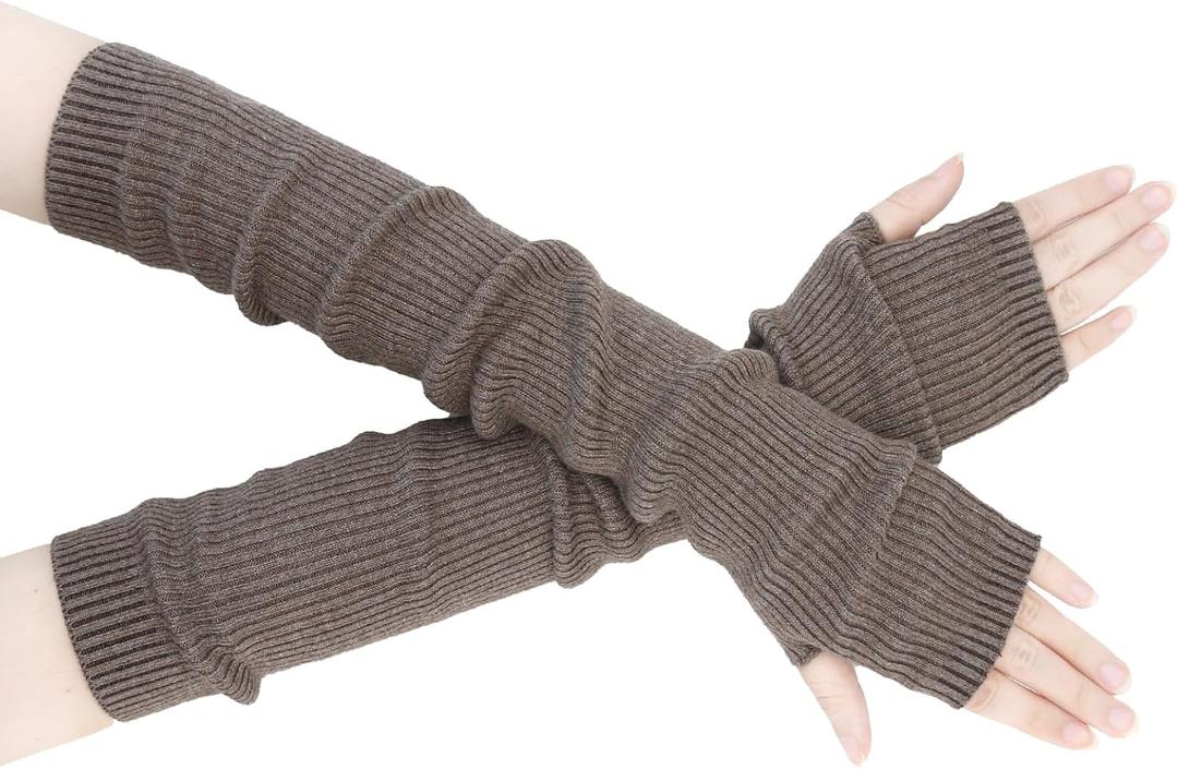 Winter Fingerless Long Gloves for Women Cashmere Blended Knitted Arm Warmers Super Soft Black Arm Sleeves