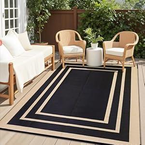 OLANLY Outdoor Rug 8x10 ft Waterproof, Reversible Outdoor Plastic Straw Rug, RV Mat, Indoor Outdoor Carpet Clearance for Patio, Camping, Balcony, Deck, Backyard, Black & Beige