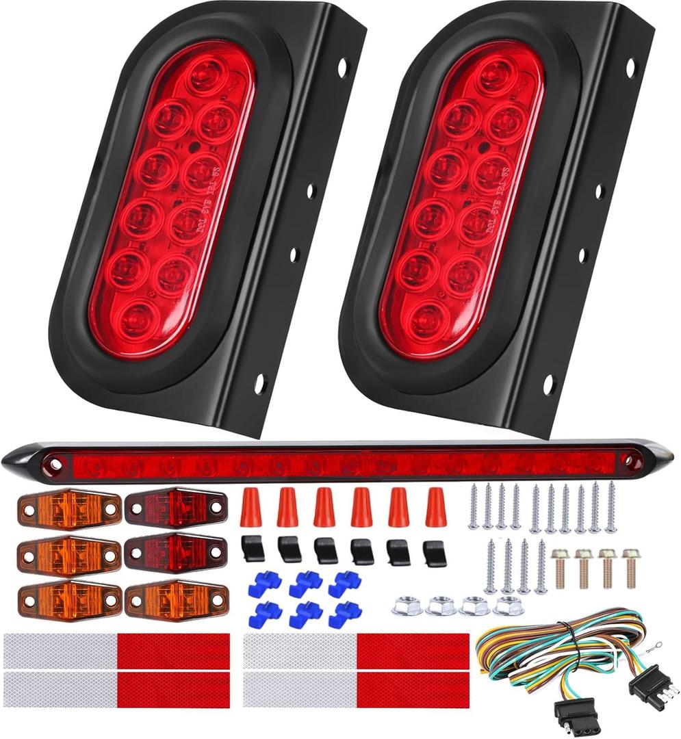 6 Inch Oval Led Trailer Lights Kit with Mounting Bracket, Sealed Submersible Stop Brake Trailer Tail Light Kit, Lights Bar and Wiring Harness for Boat RV Truck