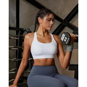 RUNNING GIRL Sports Bras for Women High Support, Criss-Cross Back Strappy Sports Bras for Women with Sewn in Pads(White,M)