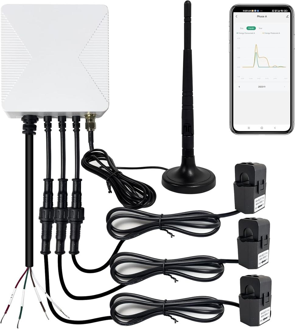 Smart WIFi Energy Monitor with 3 * 80A Clamp, Home Power Monitor Track Electricity in Real Time,WIFi Meter Solar/Net Metering, Home Energy Automation and Control