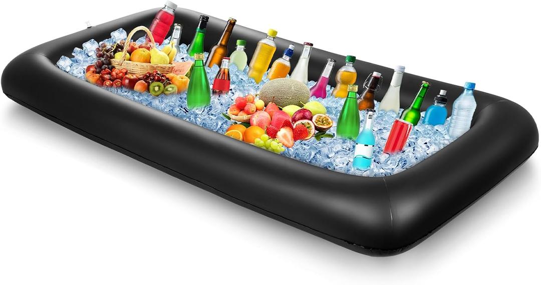 Leitee Inflatable Serving Bar with Drain Plug 52 x 24 x 5'' Inflatable Ice Serving Buffet Bar for Party Food Cooler Buffet Drink(Black,Basic Style) (Black)