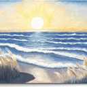 Bathroom Decor Wall Art Beach Sunset Blue Ocean Waves Nature Pictures Coastal Reeds Canvas Print Seaside Landscape Seashore Botanical Painting Seascape Artwork for Home Sea Lake Bedroom 12x16inch