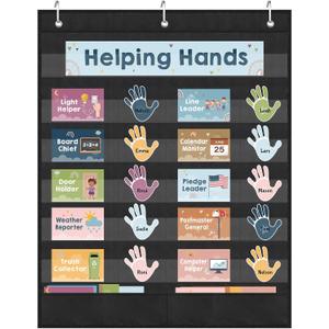 Pasimy 62 Pcs Helping Hands Pocket Chart Classroom Jobs Cards for Classroom with Hooks 25.6  22 in Class Pocket Chart Teacher Helper Class Management Educational Pocket Chart for Preschool Classroom