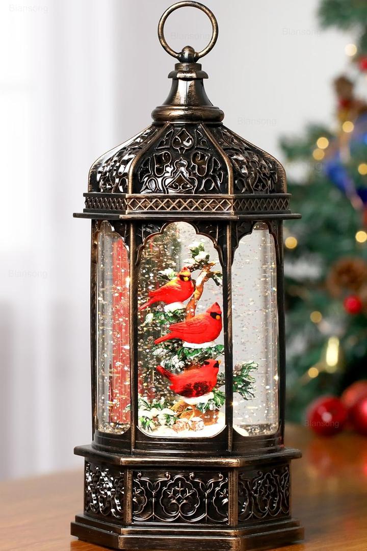 Cardinal Snow Globe Christmas Decorations Gifts Auto Snowfall Glitter Music Collection Cardinal Decor with 6H Timer USB/Battery Powered 12.5 inch