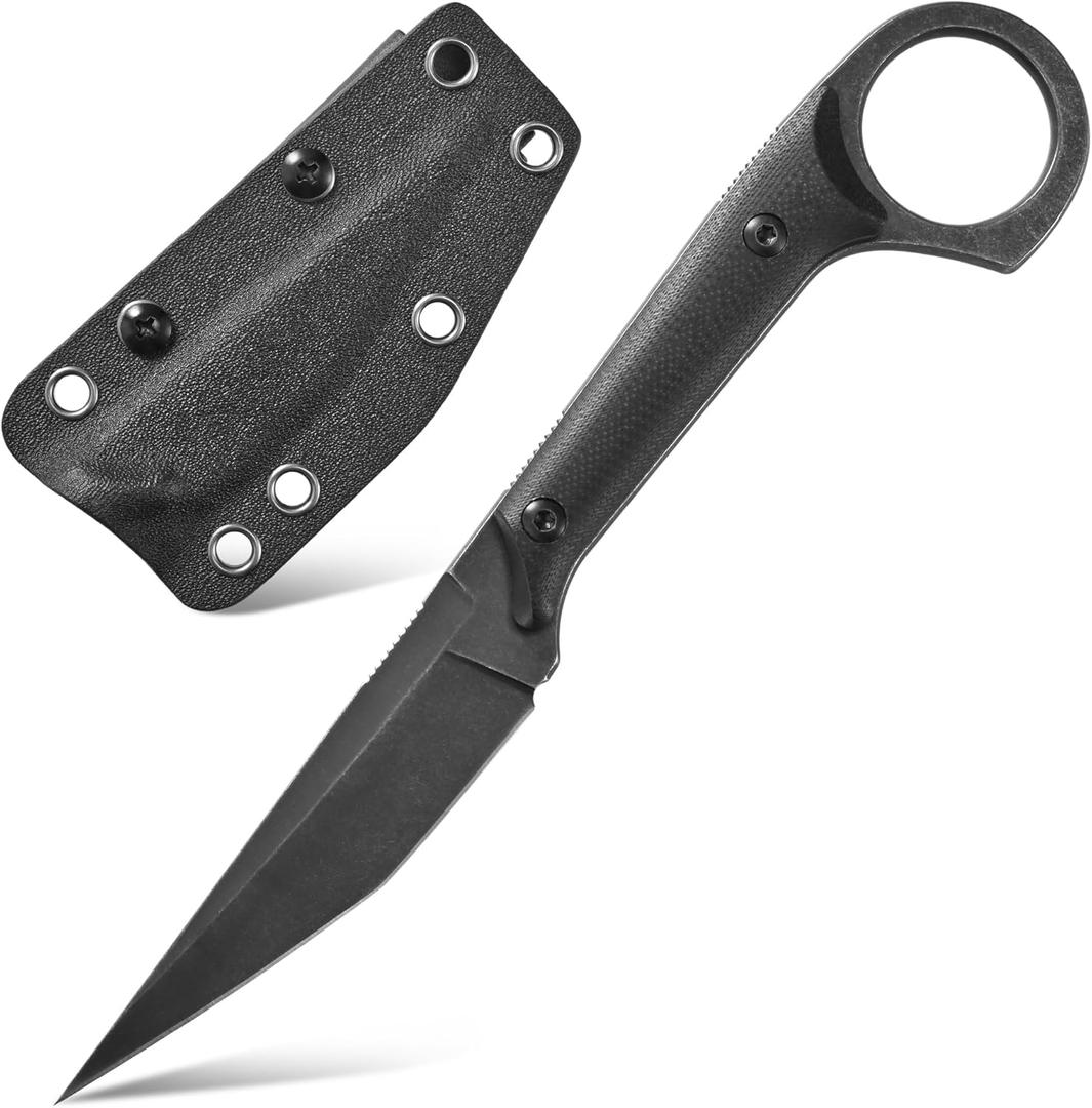 GTK140 Fixed Blade Knife, D2 Steel Blade G10 Handle EDC Tool Knife for Outdoor Camping Hiking Hunting (Black)