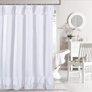 YOSTEV White Ruffle Shower Curtain Farmhouse Fabric Cloth Shower Curtains for Bathroom,Long Size 72x84 Inches