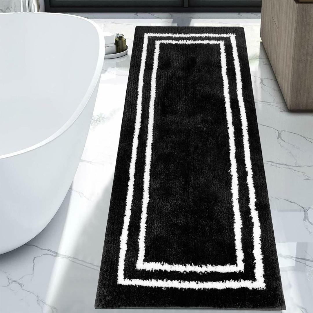 Uphome Black Bathroom Runner Rug, 24x71 Modern Large Bathroom Rug Non Slip Washable, Soft Microfiber Absorbent Bath Mat Runner for Tub, Shower, Floor, Sink (5'11" x 2' (Rectangular)
