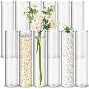 Nuogo 12 Pcs Plastic Clear Cylinder Vase for Home 8,12,16 Inch Acrylic Flower Clear Vase Centerpiece for Centerpieces Wedding Party Decorations(12 Inch)