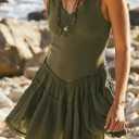 Womens Summer Sleeveless Sun Dresses Drop Waist Casual Tiered Boho Beach Mini Sundress Army Green,L (Green)