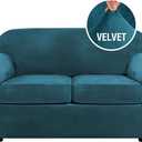 H.VERSAILTEX Real Velvet Plush 3 Piece Stretch Sofa Covers Couch Covers for 2 Cushion Couch Loveseat Covers Width Up to 72 Inch Feature Thick Soft Stay in Place (Medium Sofa, Deep Teal)