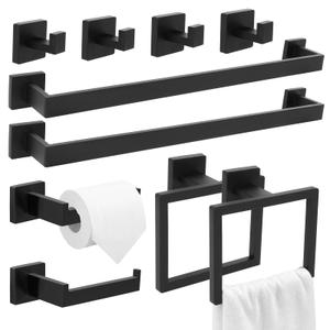 10 Pcs Matte Black Bathroom Hardware Accessories Set 23.6 Inch Wall Mounted