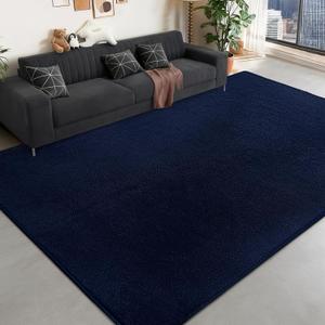 Large Area Rugs for Bedroom Living Room - 8x10 Feet Ultra Soft Navy Blue Rug Thickened with Memory-Foam, Solid Modern Minimalist Carpets for Home Decor, Non-Slip and Comfy Nursery Room Rugs