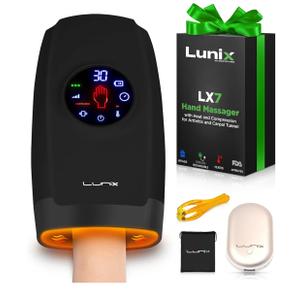 Lunix LX7 FSA LCD Touchscreen Hand Massager, Heated Air Compression, for Arthritis & Carpal Tunnel Relief, Finger Numbness & Wrist Pain Relief, Cordless Rechargeable, Charcoal Black
