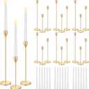 MTLEE 36 Pcs Christmas Matte Candle Holders Set with White Taper Candles Decorative Candlestick Holder Dripless Tapered Candles Metal Candle Tall Dinner Candle for Wedding Party Church Baptism (Gold)