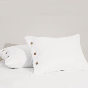 eBeddy Linens Standard Pillowcase Set of 2, White Solid 100% Cotton Pillow Shams 20x26 Inch with Decorative Button Closure Luxury Soft and Breathable Bed Pillow Covers with Envelope Closure