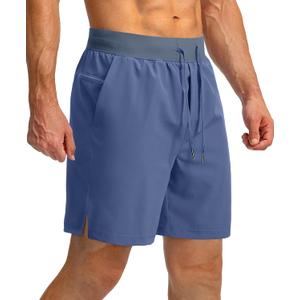 Soothfeel Men's Running Shorts with Zipper Pockets 7 Inch Lightweight Quick Dry Gym Athletic Workout Shorts for Men (Blue, L)