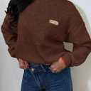 Saodimallsu Womens Sweaters Crew Neck Long Sleeve Knit Contrast Piping Stripe Lightweight Casual Fall Pullover Tops 2025 (Brown)