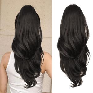 Ponytail Extension, Drawstring Ponytail Extension for Women 23 Inch Long Dark Brown Wavy Pony Tails Hair Extensions Synthetic Clip in Ponytail Hairpiece for Women