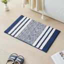 CozeCube Bath mats for Bathroom Non Slip, Fluffy Absorbent Microfiber Bath mat Washable, Aesthetic Bathroom Rugs, Small Navy Blue Striped Bath mat, Navy Blue, 24" x 16" (Stirped-dark Blue)