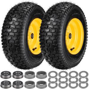 16x6.50-8 Lawn Mower Tires, 2Pcs Front Tire and wheel With 3" Offset Hub and 3/4" & 5/8" Precision Bearings &1" Bushings, Replacement for Riding Mower and Garden Tractor Front Wheel, Tubeless Tires