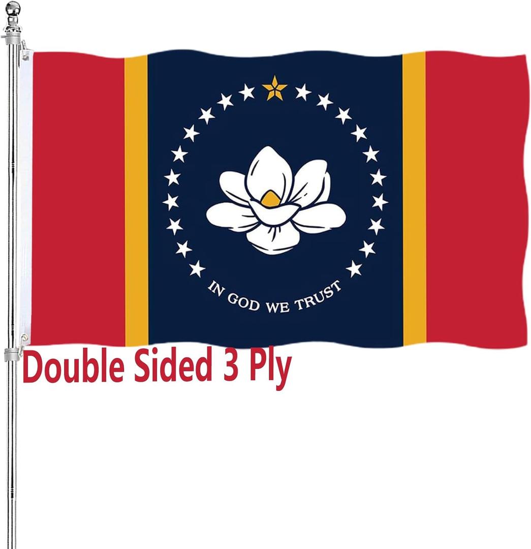 New Mississippi MS State Flag Double Sided 3x5 Outdoor Heavy Duty 3 Ply with Durable Canvas Header and 2 Brass Grommets Vivid Color