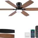 Kviflon 52" Rustic Ceiling Fans with Lights Remote/APP Control, Flush Mount Ceiling Fan with Double Lampshade, 6 Reversible Dual Fan Blades, 3 CCT Dimmable LED Lights for Living Room Farmhouse, Brown