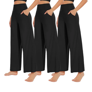 NEW YOUNG 3 Pack Women's Wide Leg Pants with Pockets High Waist Loose Sweatpants Casual Lounge Yoga Workout Palazzo, S