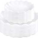 LIYH 50 Pcs White Scalloped Plastic Plates Reusable - Unbreakable Plastic Plates for Weddings Party Outdoor Picnics Dishwasher Safe BPA Free (25Guests)
