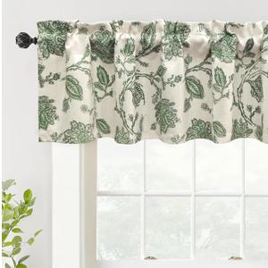 DriftAway Freda Jacobean Floral Linen Blend Blackout Thermal Insulated Energy Saving Privacy Window Linen Curtain Valance Rod Pocket 2 Layers Single 52 Inch by 14 Inch Plus 1.75 Header Loden Green
