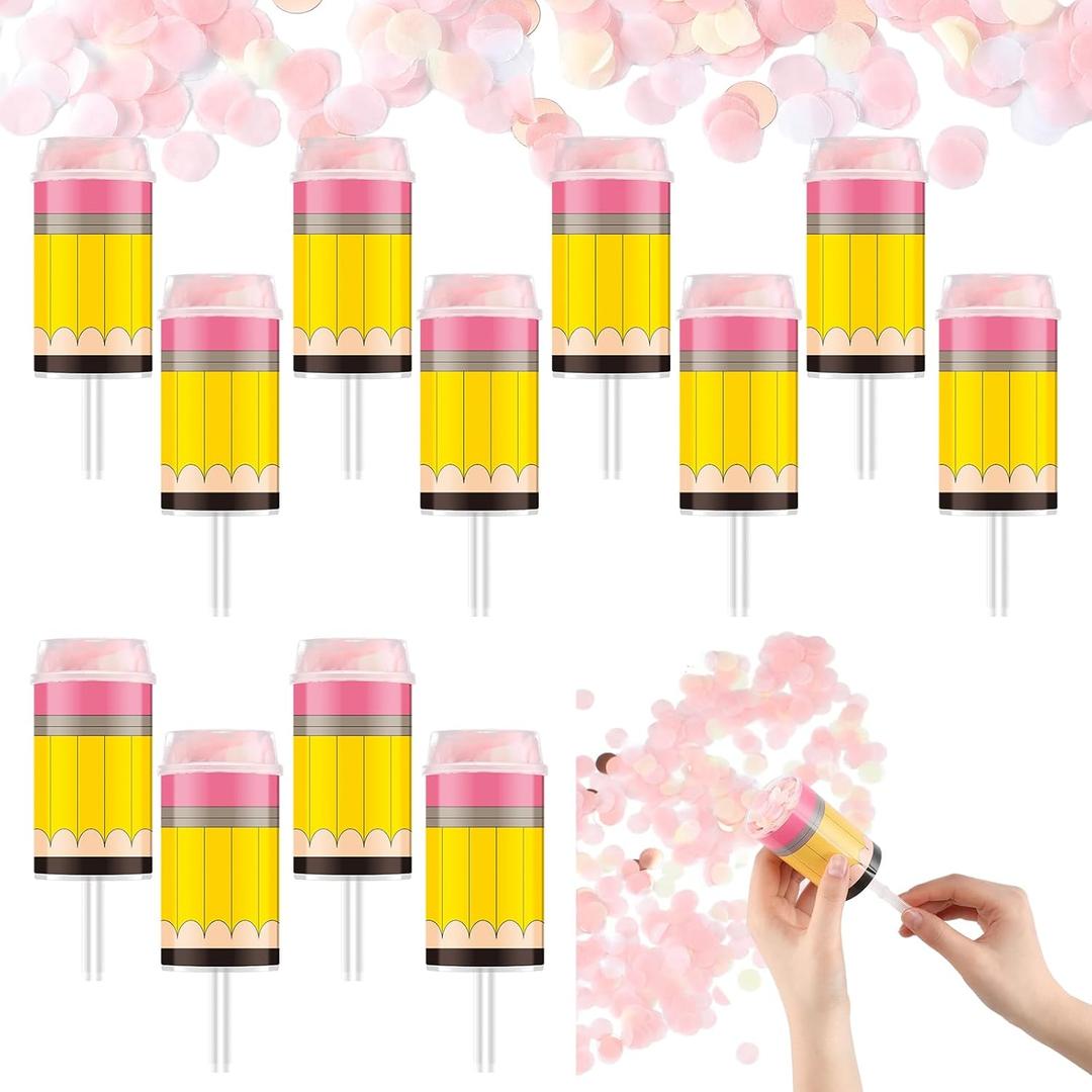 12 Pack Pencil Confetti Poppers Back to School Ready Confetti for for First Day of School Party Favors Kindergarten Preschool Celebration Party Popper