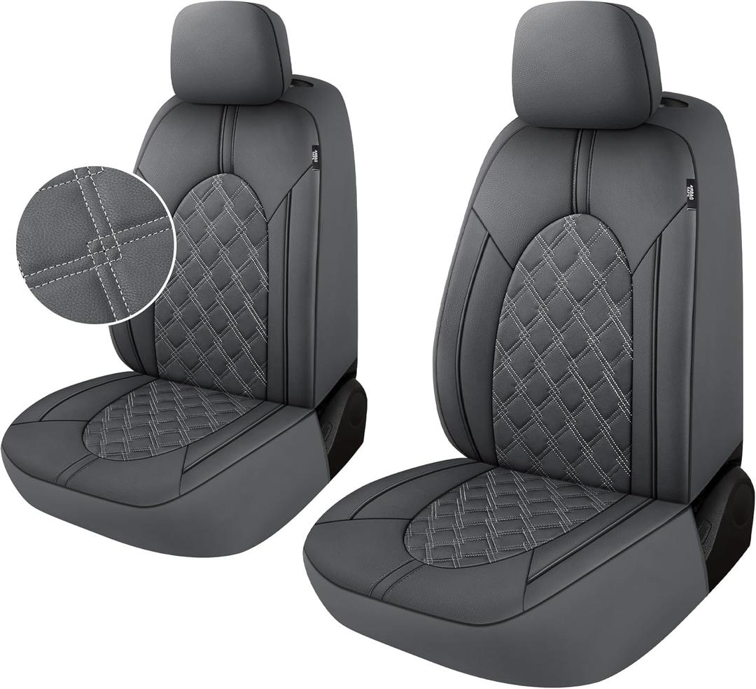 YGL Luxury PU Leather Car Seat Covers Front Set, Non-Slip Seat Cover Protectors, Universal Fit for Cars, Trucks, SUVs, Vans, Pickups, Airbag Compatible, Seat Covers for Car Interior (Gray)