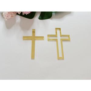 16pcs of Acrylic Cross Cake Topper, Cross Cake Charm for Baptism, Christening, Holy Communion Cake (4'', Gold Mirror)