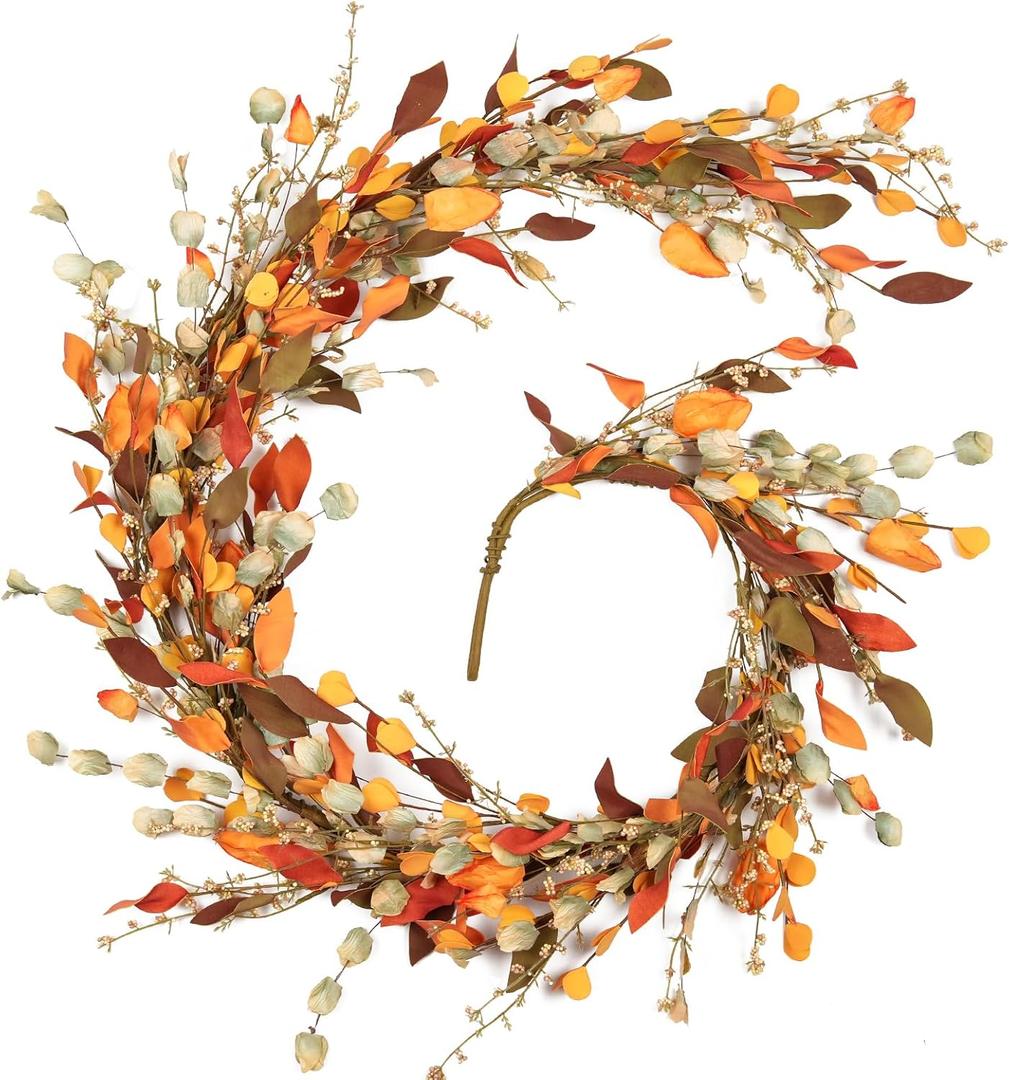 Fall Decor, Fall Garland, 6FT Autumn Eucalyptus Leaves Harvest Festival Thanksgiving Christmas Hanging Garlands for Home Wedding Mantle Indoor Window Wall Arch Background Decoration