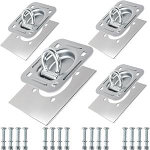 Recessed D Ring Tie Down Anchors 4 Pack (6,000 Lbs), Heavy Duty Trailer Floor Tie Downs and Anchor Points for Securing Cargo, Equipment, ATV, UTV, Truck Silver