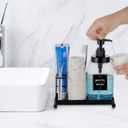 Mouthwash Dispenser with Toothbrush Holder,Mouth Wash Pump Bottle with Stainless Steel Cup Holder,24 OZ Refillable Clear Mouthwash Container with 21Pcs Paper Cups