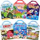 6 Set (260pcs) Puffy Sticker Books Activity for Kids, Animal, Farm, Dinosaurs, Space, Vehicle, Ocean, 3D Reusable Stickers for Boys and Girls, Travel Sticker Books for Kids Ages 3+