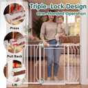 Triple-Lock Acrylic Extra Wide Baby Gate 66.95"-74.8", Crystal Clear Transparent Pet Gate for Dogs, Heavy Duty Metal Gate for Doorways, Pressure Mount Child Safety Barrier, Auto Close, White